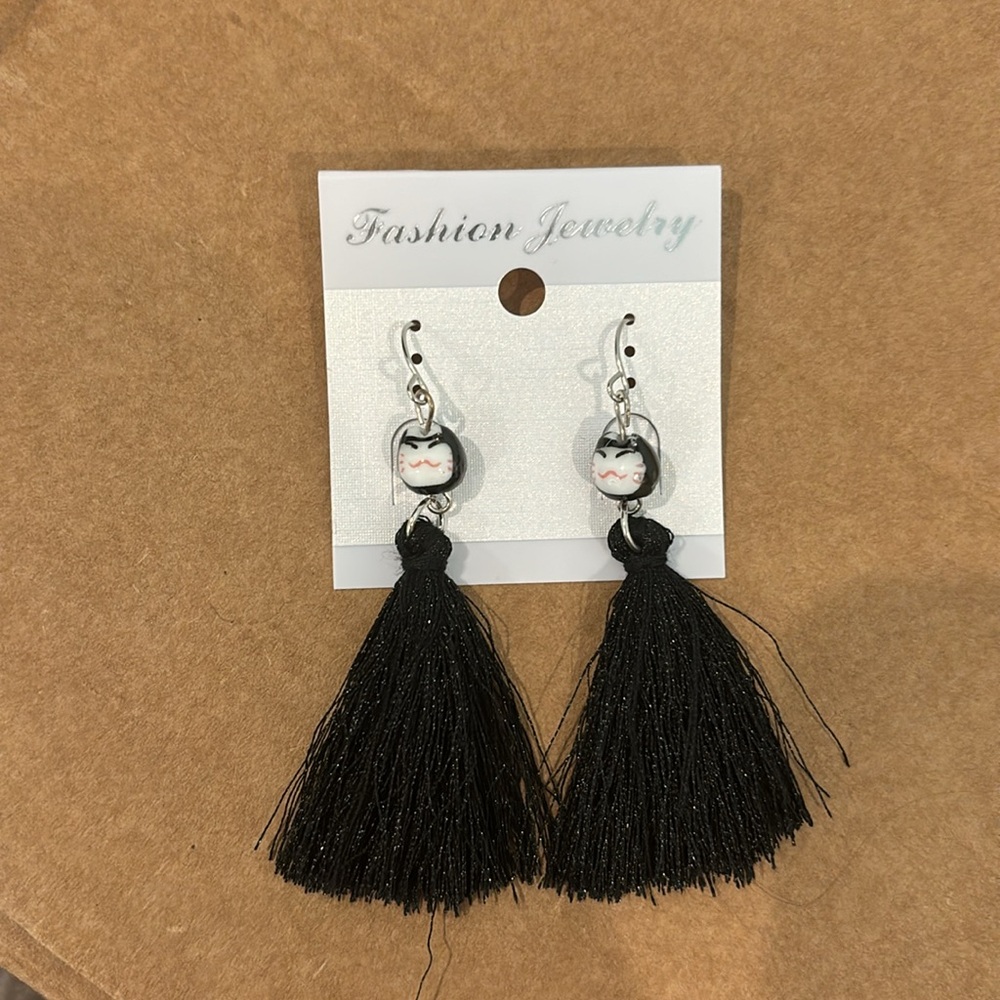 Black Cat Tassel Earrings